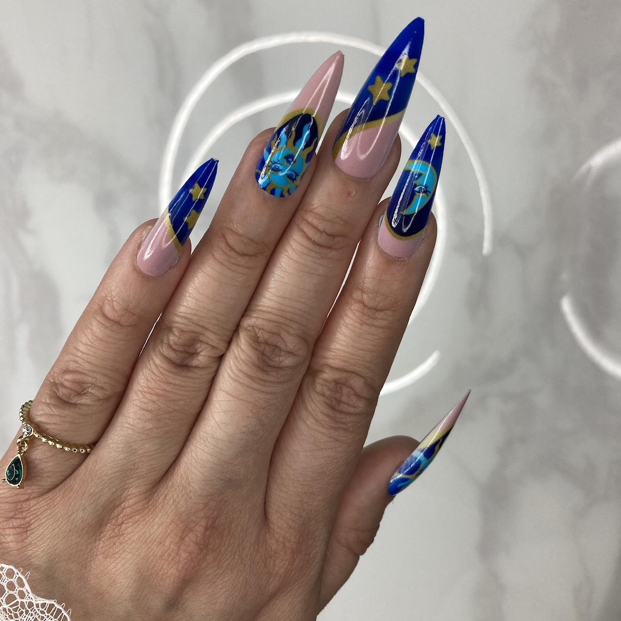 blue and pink nail art