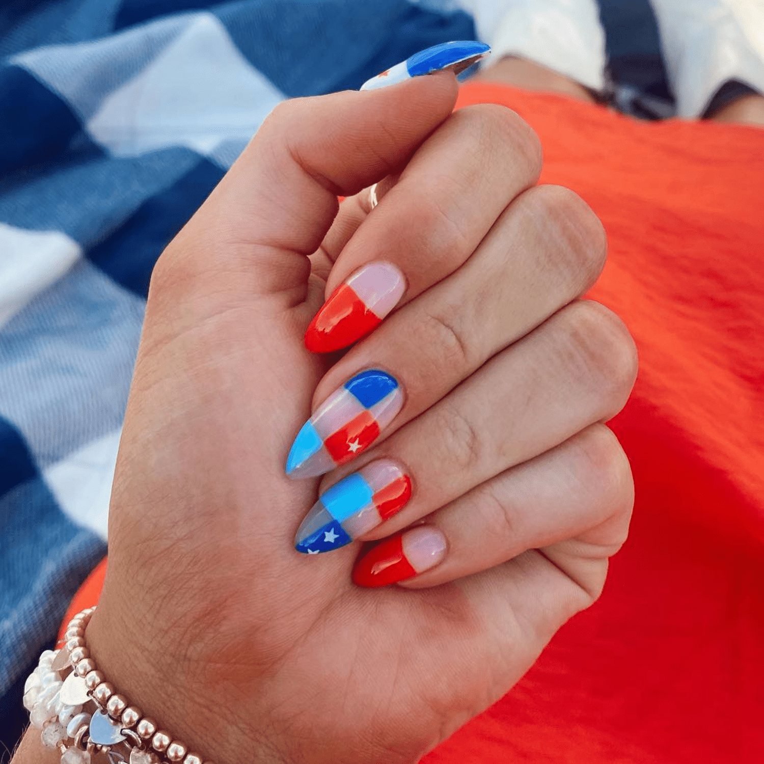 blue and red nail art