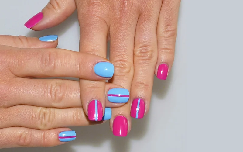 blue and pink nail art