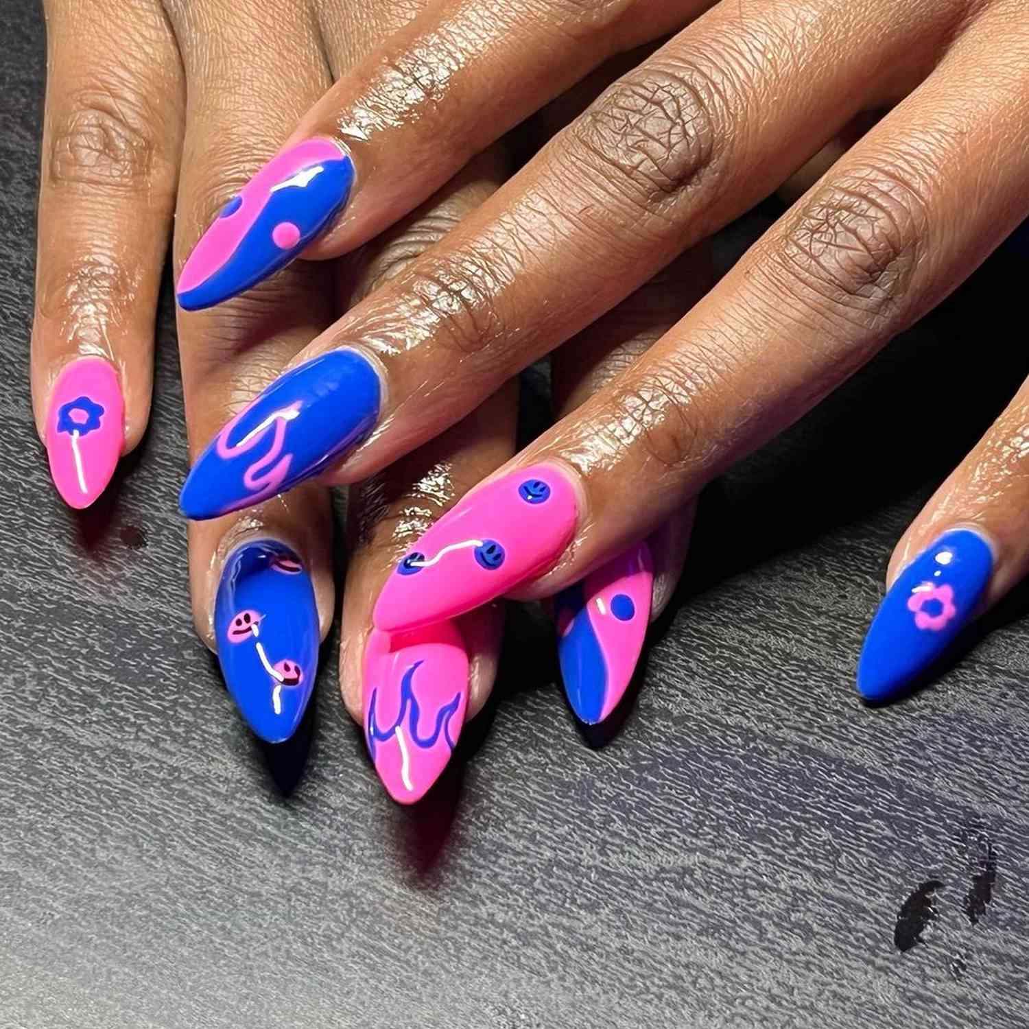 blue and pink nail art