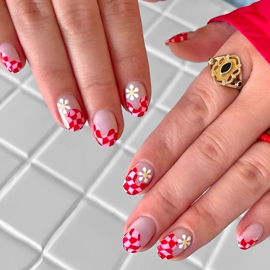 Red Checkered Nail Art