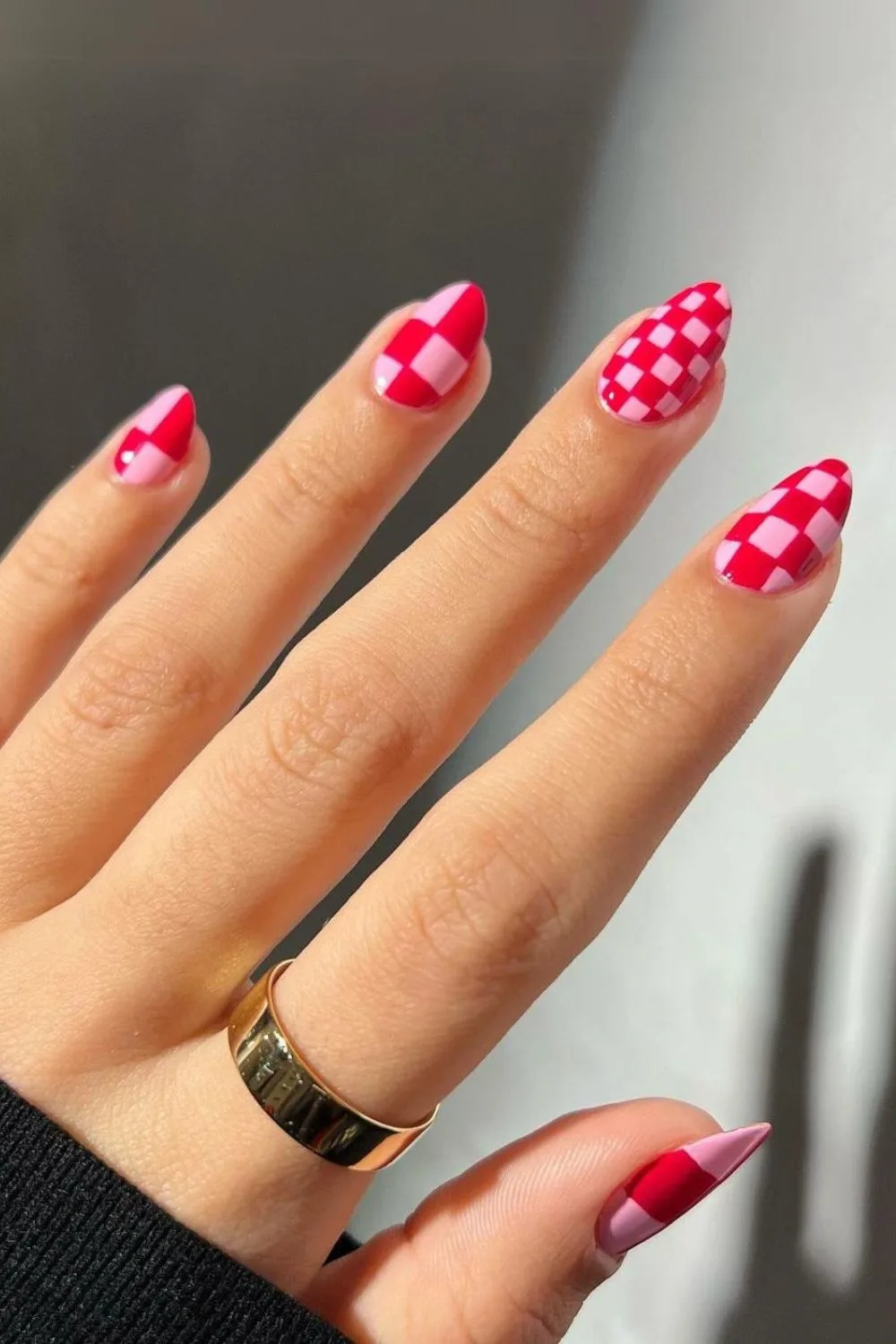 Red Checkered Nail Art