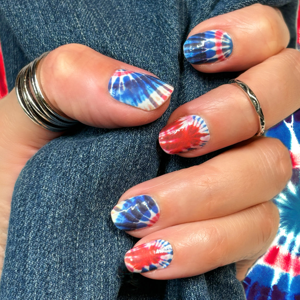 blue and red nail art