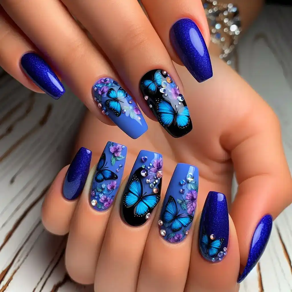 blue butterfly nail art