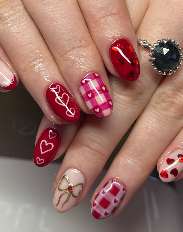 Red Checkered Nail Art