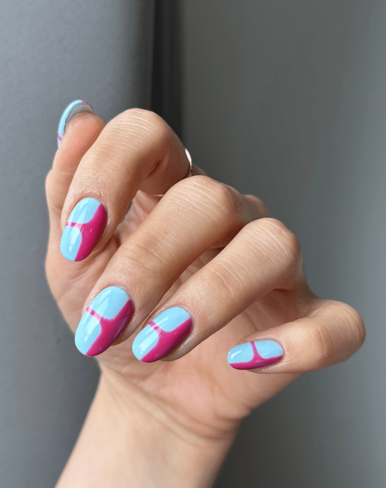blue and pink nail art