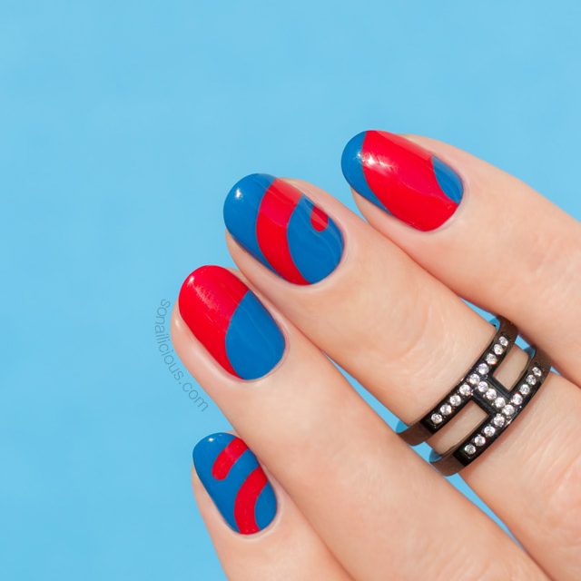 blue and red nail art