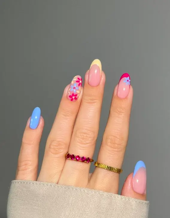blue and pink nail art