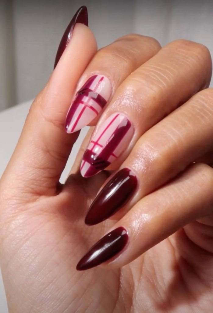 Red Checkered Nail Art