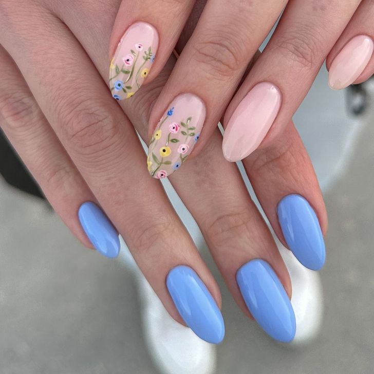 blue and pink nail art