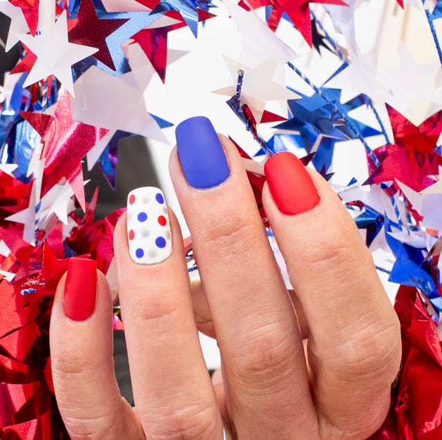 blue and red nail art