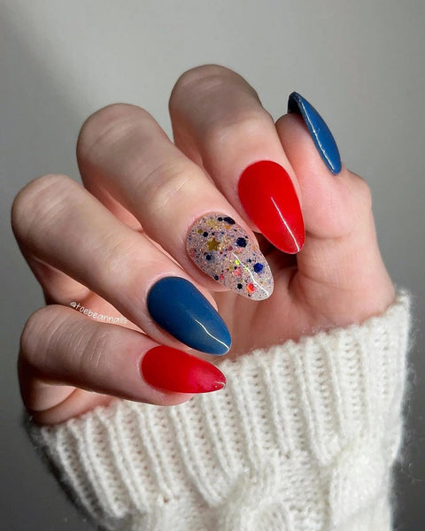 blue and red nail art