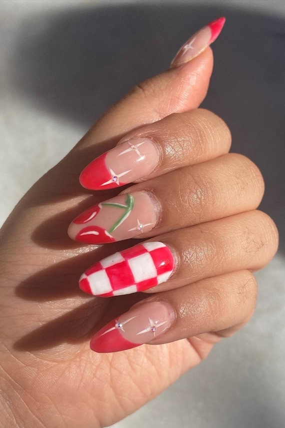 Red Checkered Nail Art