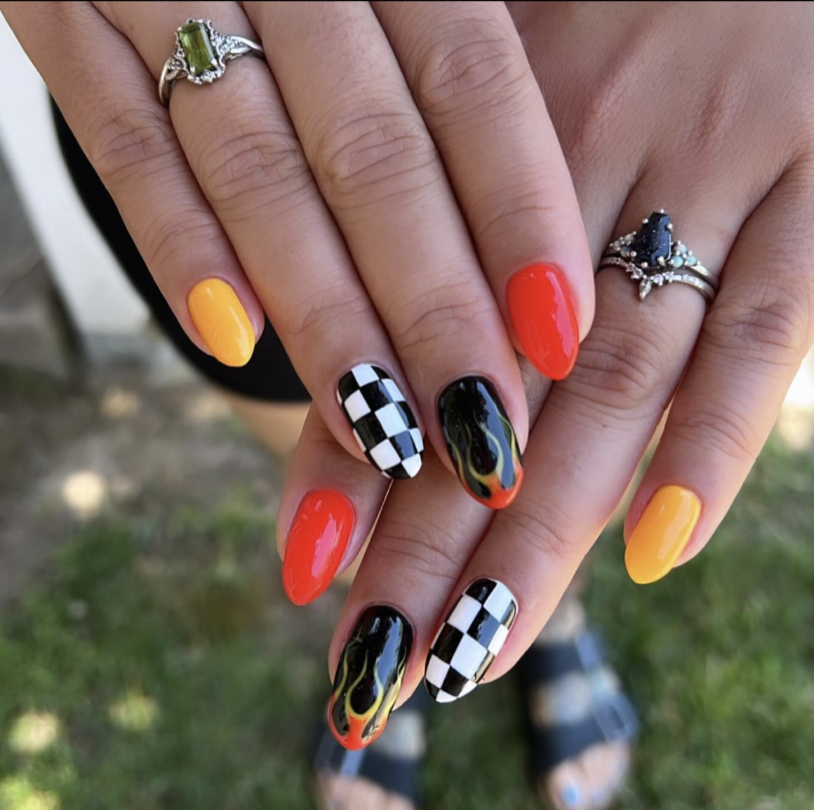 Red Checkered Nail Art