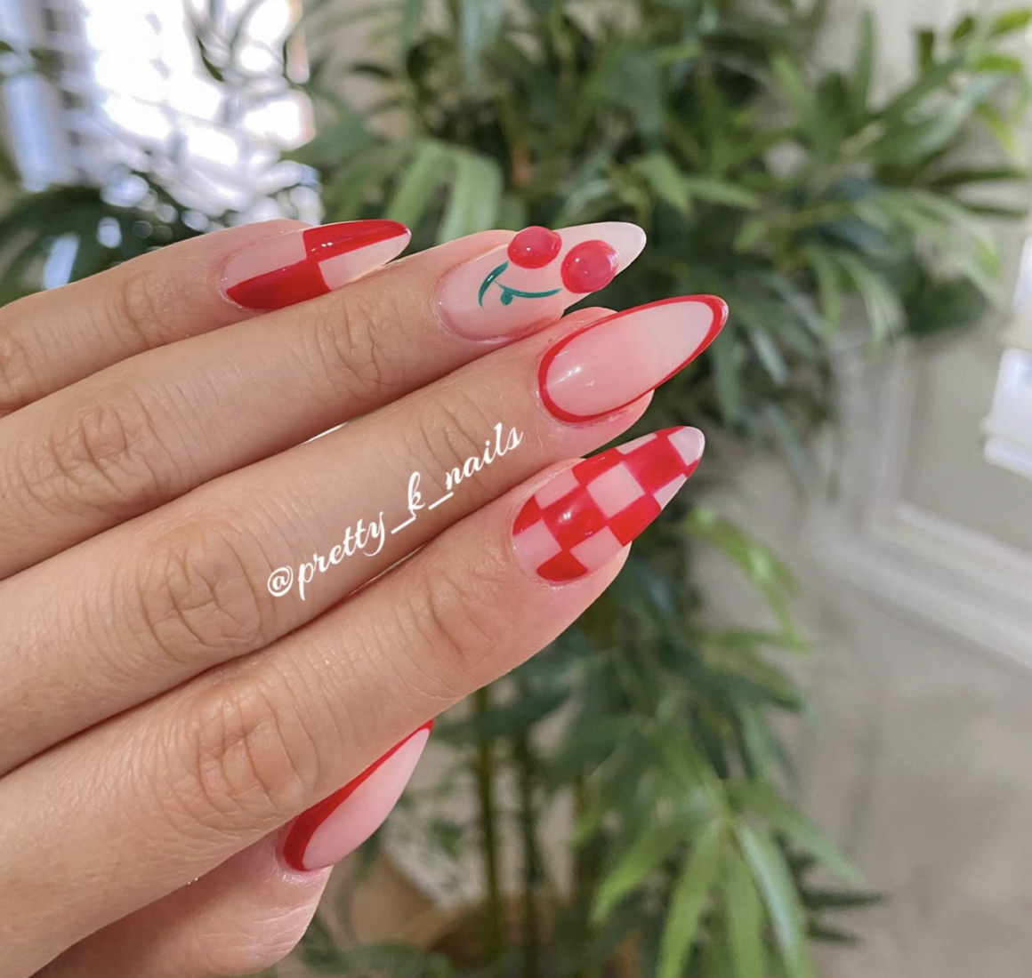 Red Checkered Nail Art