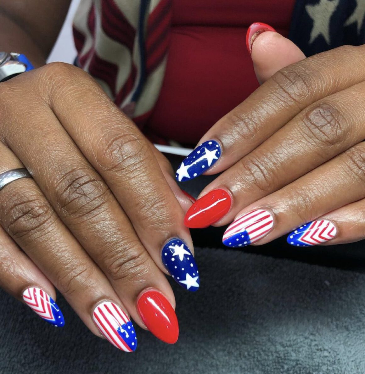 blue and red nail art