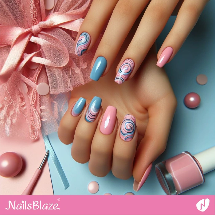 blue and pink nail art