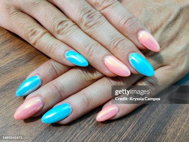 blue and pink nail art