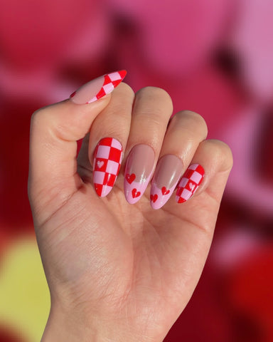 Red Checkered Nail Art