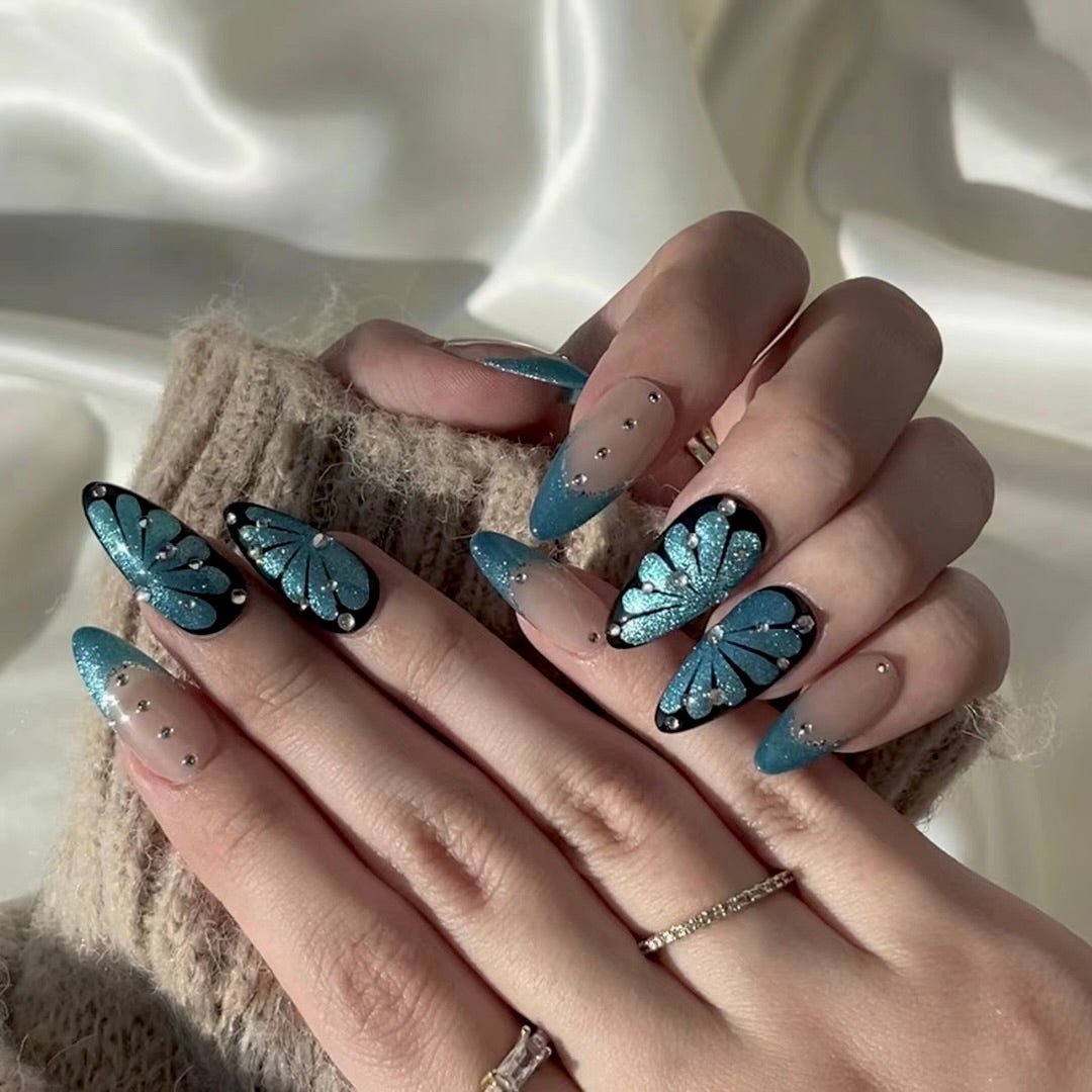 blue butterfly nail art