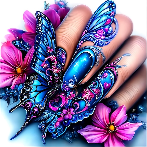 blue butterfly nail art