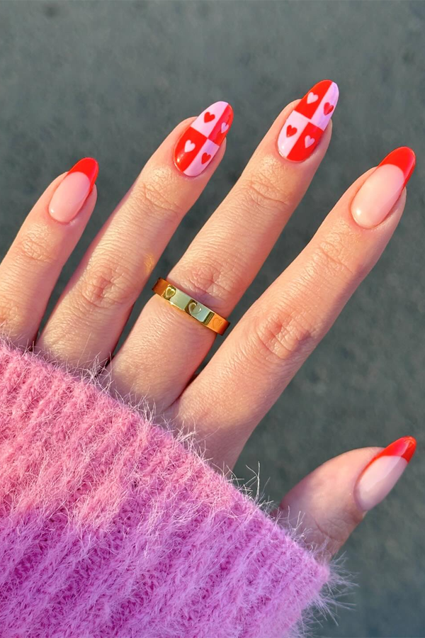 Red Checkered Nail Art