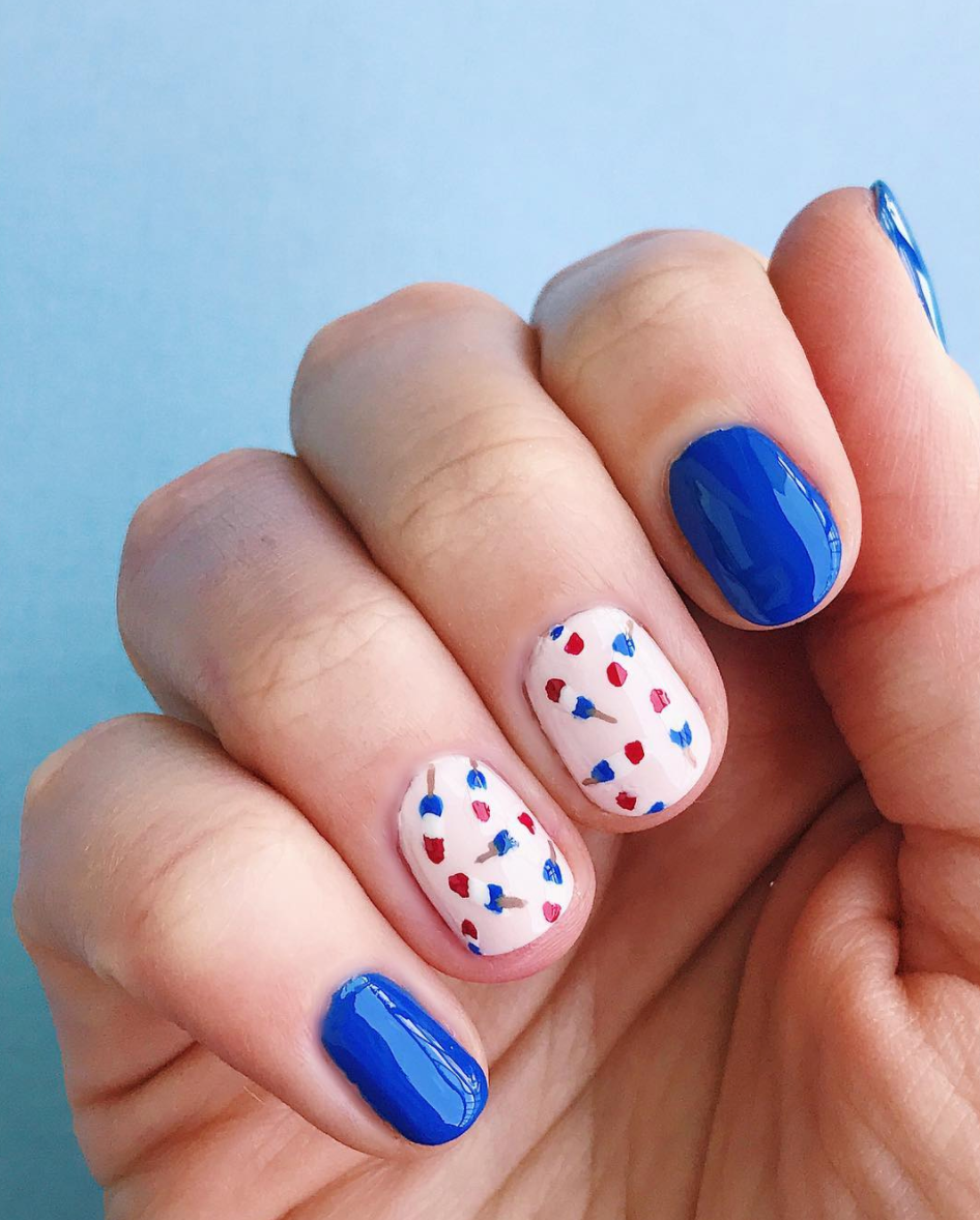 blue and red nail art