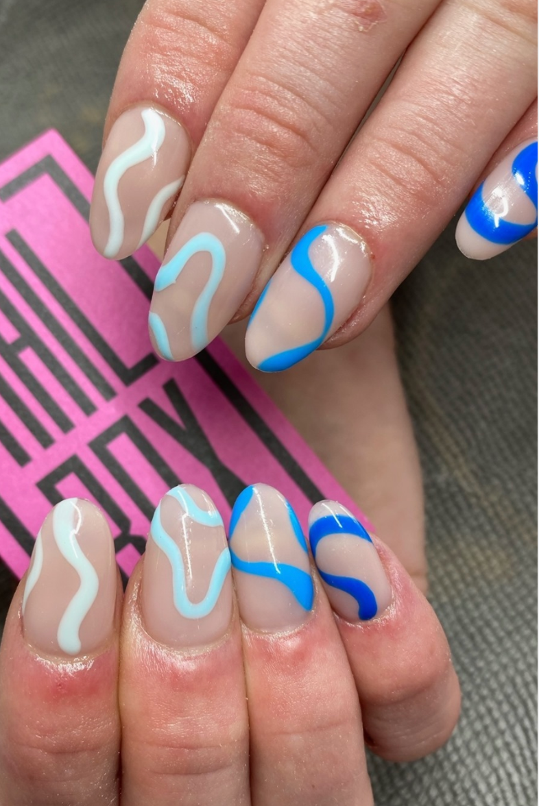 blue and pink nail art