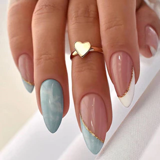 unha decorada azul e rosa
