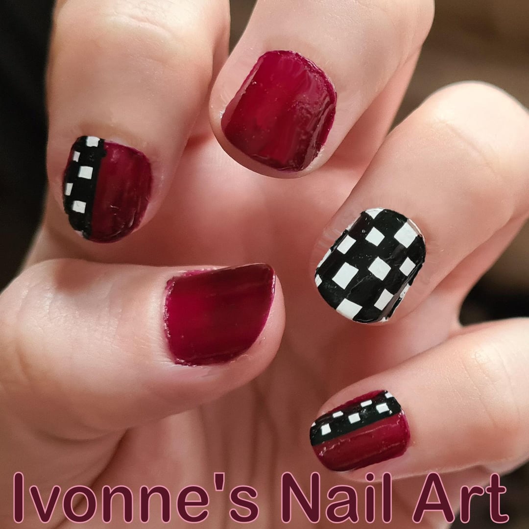 Red Checkered Nail Art