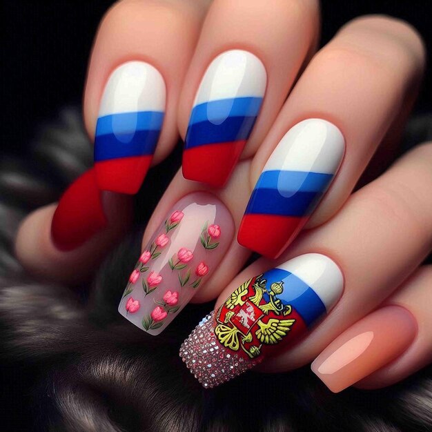 blue and red nail art