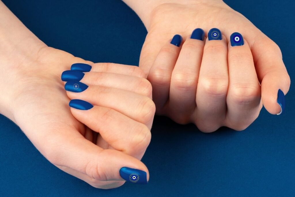 Unha Decorada Azul Olho Grego: Proteção e Estilo! Unha Decorada Azul Olho Grego