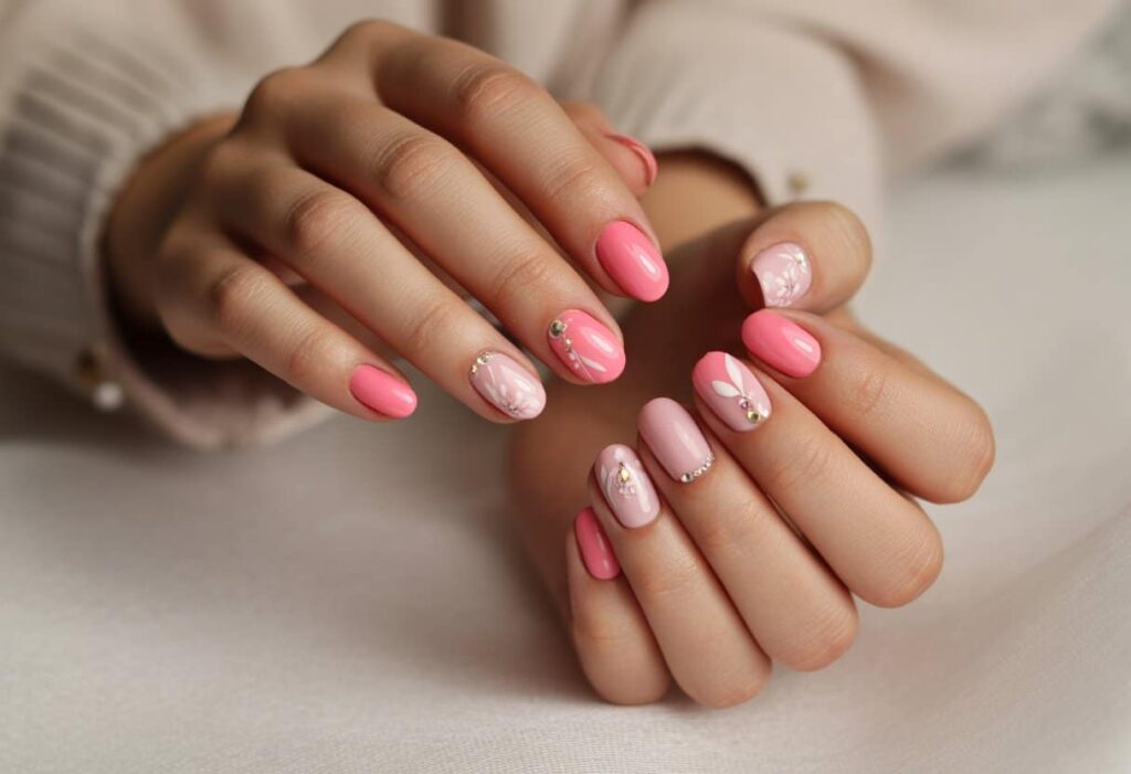 Unhas rosa com toques delicados para quem quer fugir do comum Unhas rosa com toques delicados para quem quer fugir do comum